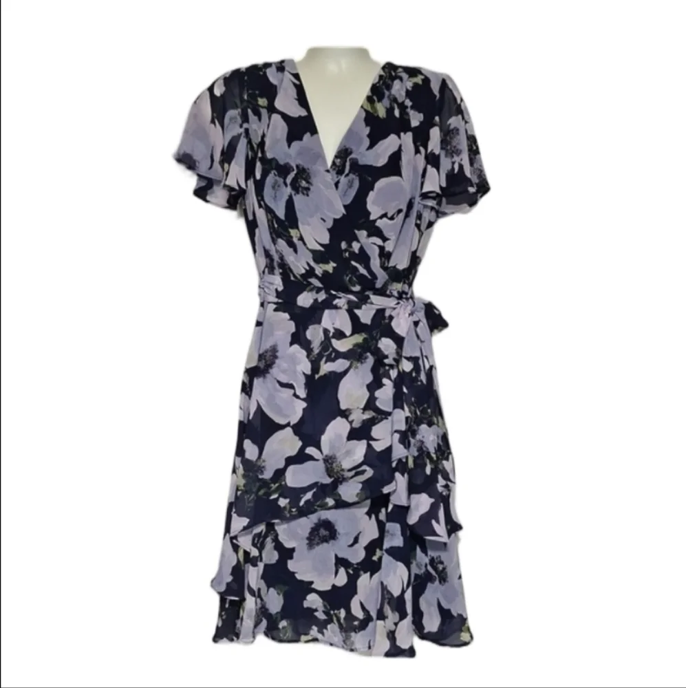 Tahari Floral Midi Dress V-Neck Faux Wrap - Picture 1 of 11